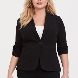 TORRID black city twill classic fit plus size 2X ruched 3/4 sleeve blazer career